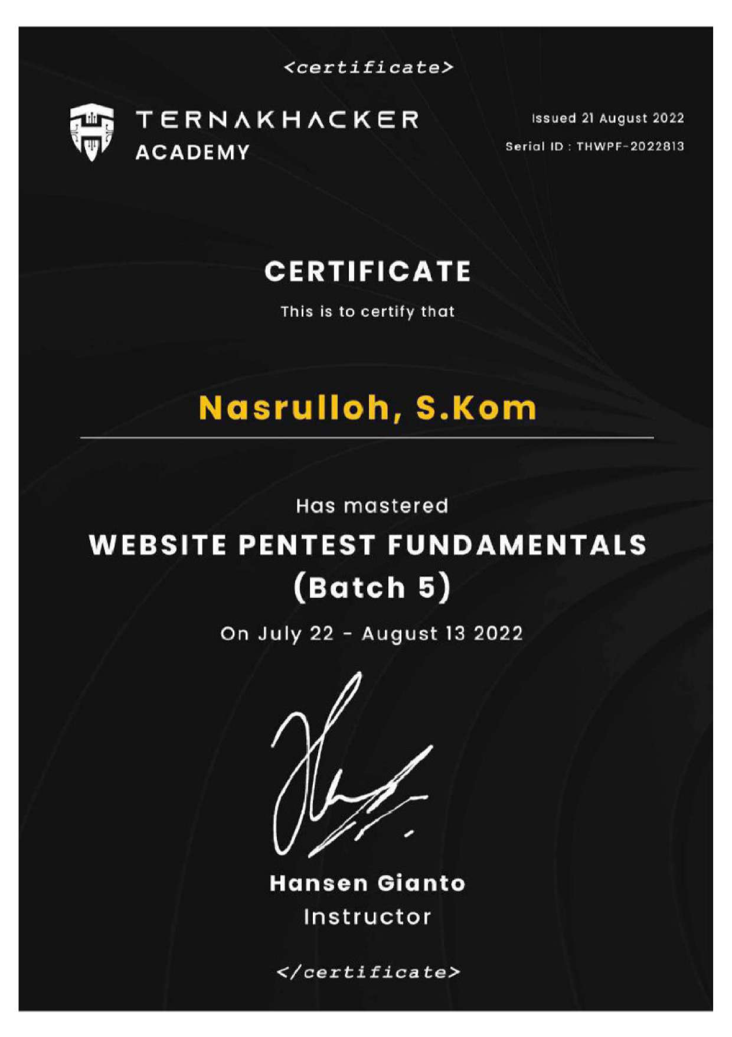 Website Pentest Fundamental Certificate